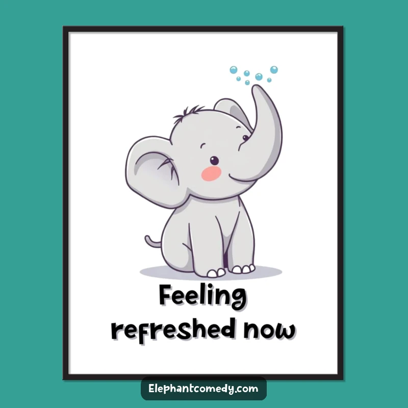 Funny Elephant Digital Art: Cute Cartoon Grey Elephant Water Spray Print Gift
