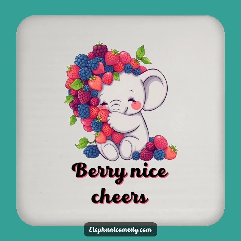 Funny Elephant Berry Hug Drink Coaster: Sweet Grey Elephant Set Gift