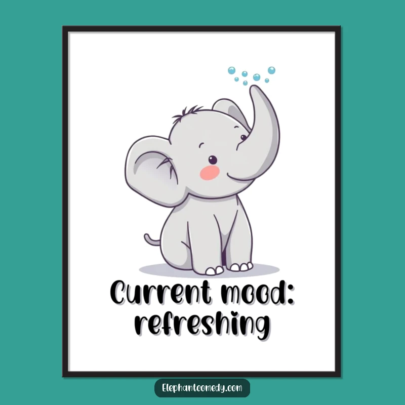 Funny Elephant Poster: Cute Cartoon Grey Elephant Water Spray Wall Art Gift