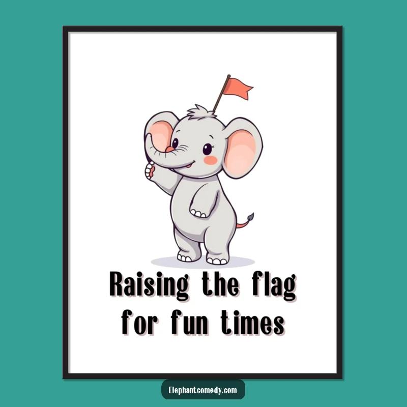 Funny Free Printable Wall Art: Tiny Elephant Waves Flag, Whimsical Downloadable Decor