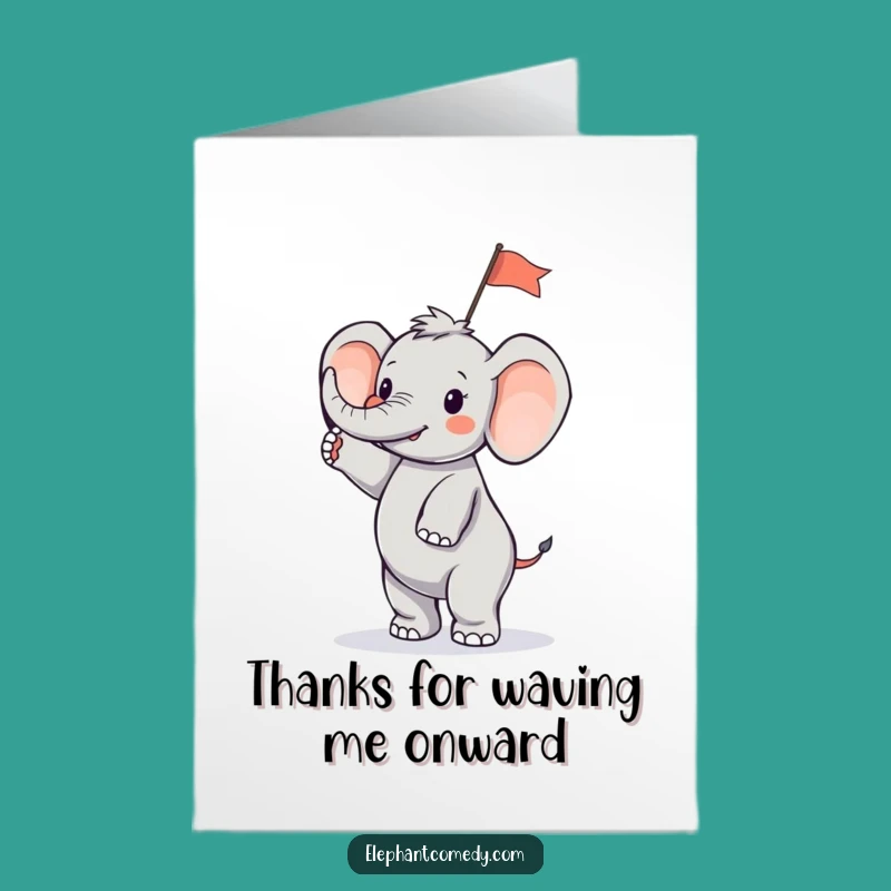 Free Printable Thank You Card: Tiny Elephant Waves Flag, Cheerful Downloadable Message