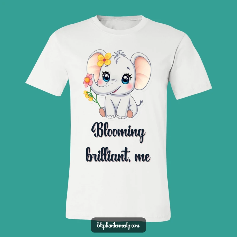 Funny Baby Elephant T-Shirt: Joyful Trumpeting Elephant with Flower Tee