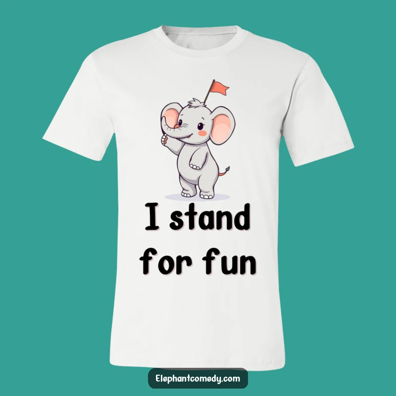 Funny Tiny Elephant T-Shirt: Waving Flag Elephant Small Character Tee