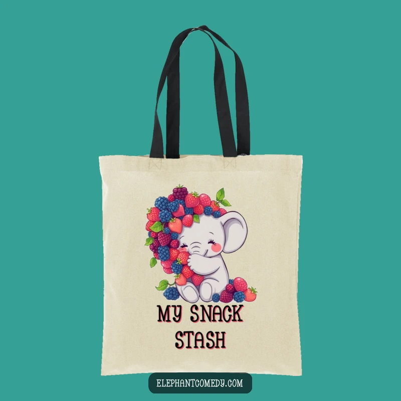 Funny Elephant Berry Hug Tote Bag: Sweet Grey Elephant Carryall