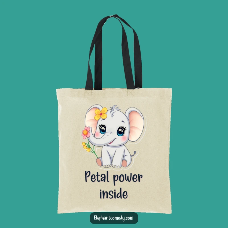 Funny Baby Elephant Tote Bag: Cute Trumpeting Elephant Flower Carryall